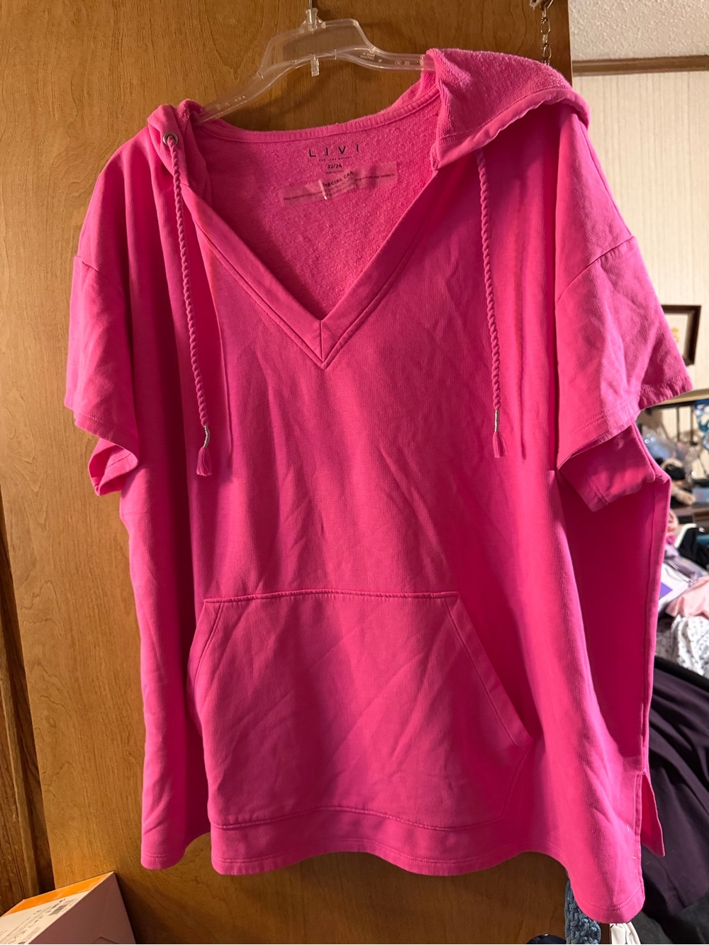 Pink V-Neck Hoodie Top